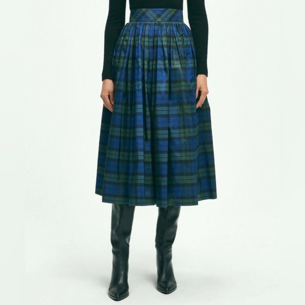 Brooks Brothers Blackwatch Blue & Green Plaid Taffeta Twill Skirt - Size 6